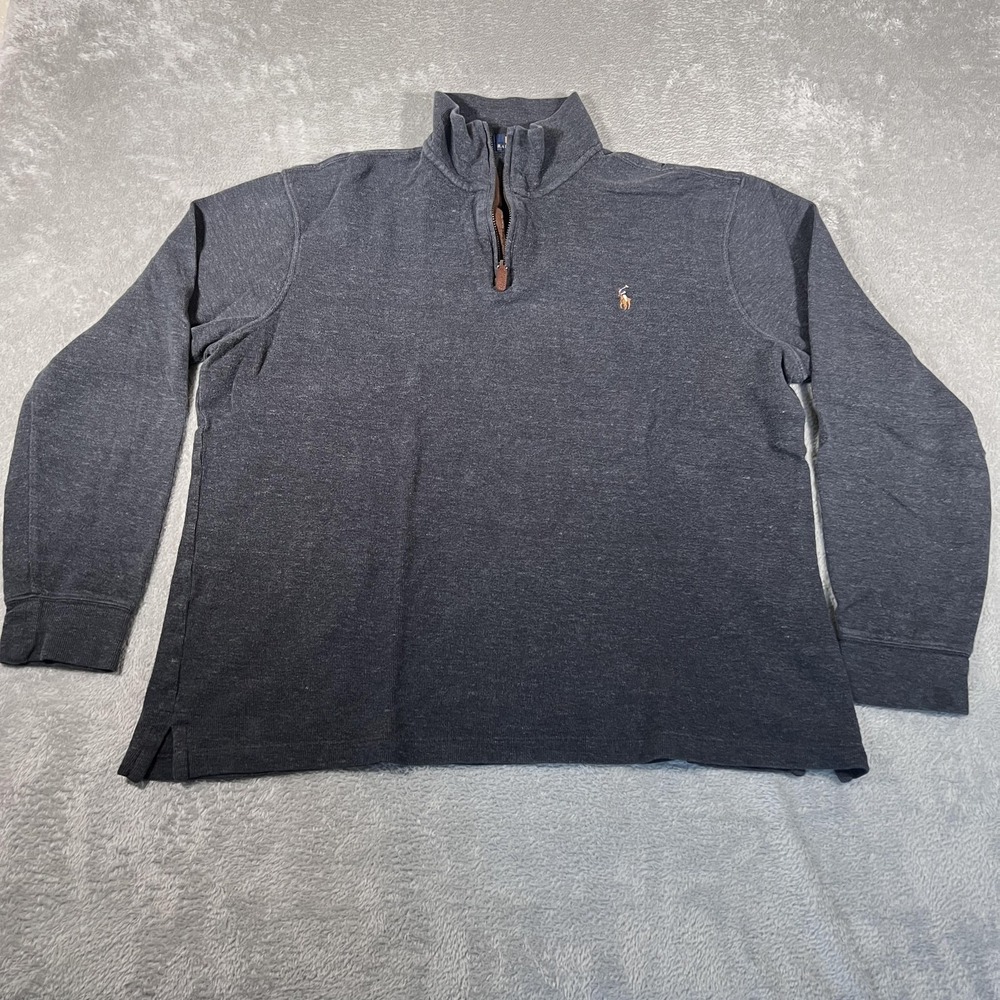 Polo‎ Ralph Lauren Sweater Mens Large Gray 1/4 Zip Estate Rib Pony Logo Pullover